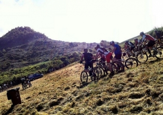 grupo de chicos montando en mountain bike